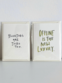 Our postcards are small highlights with a big impact: designed by us and featuring original sayings for every occasion – from charming to playful. Each card is produced in our studio and comes with a protective sleeve and a matching envelope.